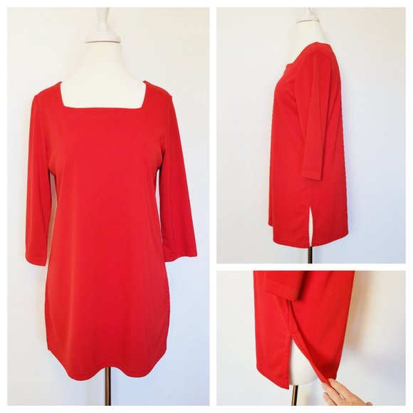 Reflections Red Tunic Blouse Cherry Tomato Red Half Sleeve Square Neck Blouse - Picture 11 of 14